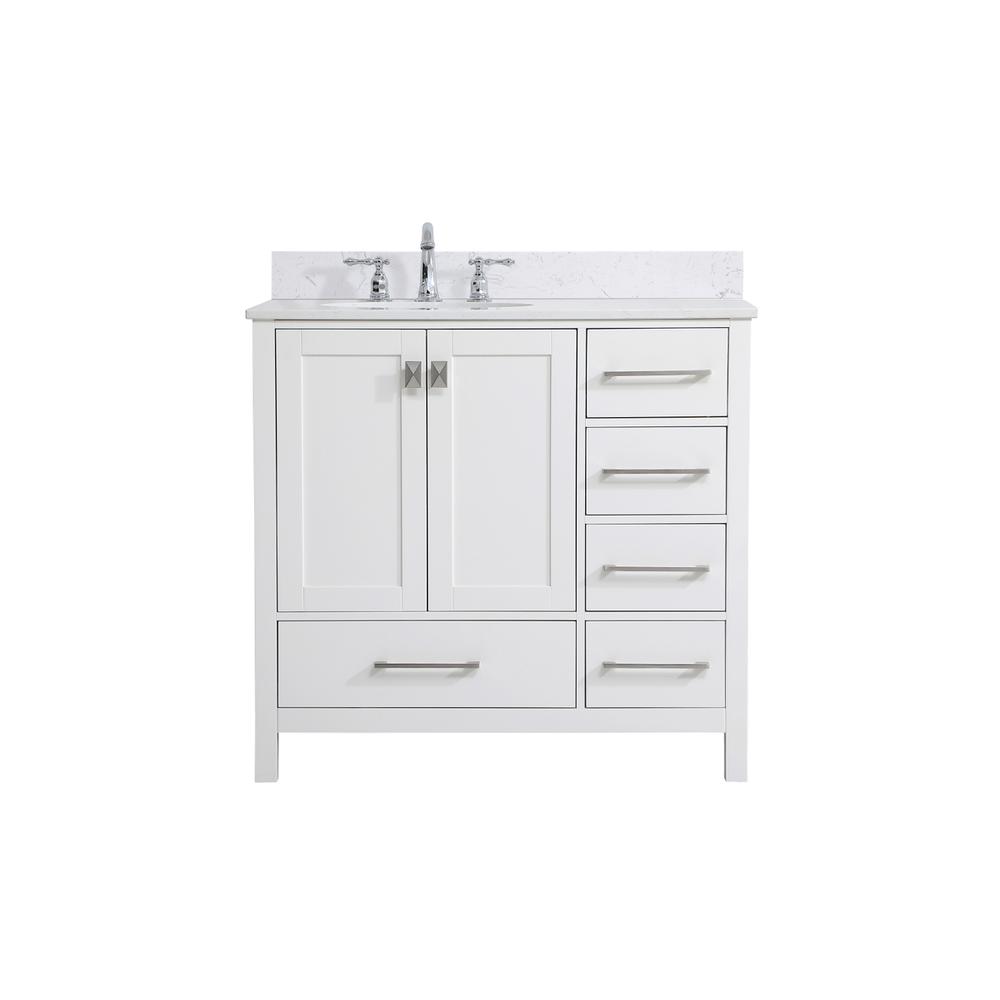 36 inch Single Bathroom Vanity in White with Backsplash. Picture 1