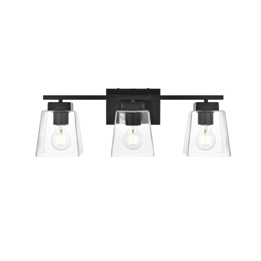 Merrick 3 light Black and Clear Bath Sconce. Picture 1