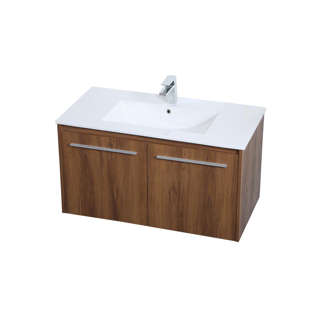 36 inch  Single Bathroom Floating Vanity in Walnut Brown. Picture 7
