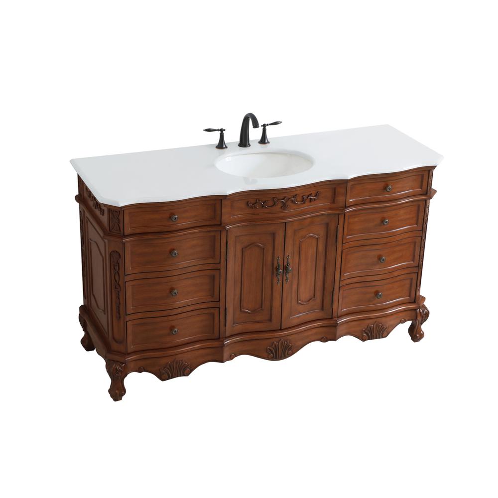 60 inch Single Bathroom vanity in Teak with ivory white engineered marble. Picture 8