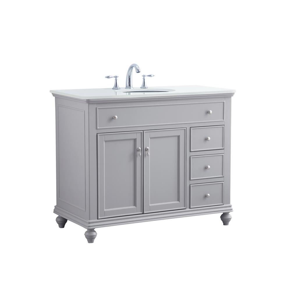 42 inch Single Bathroom vanity in light grey with ivory white engineered marble. Picture 11