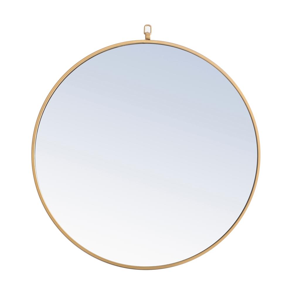 Metal frame Round Mirror with decorative hook 28 inch Brass finish. Picture 1