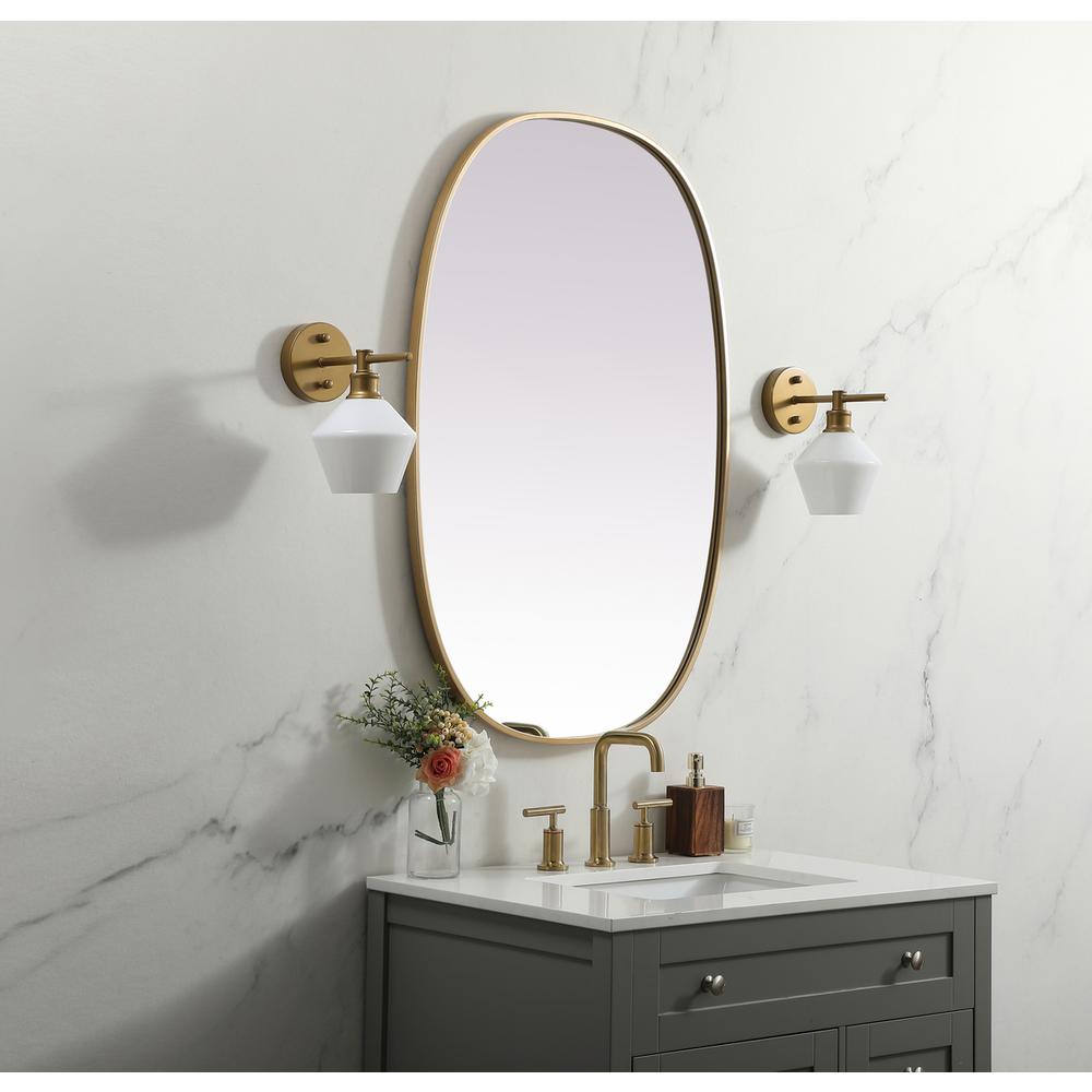 Metal Frame Oval Mirror 27x40 Inch in Brass. Picture 2