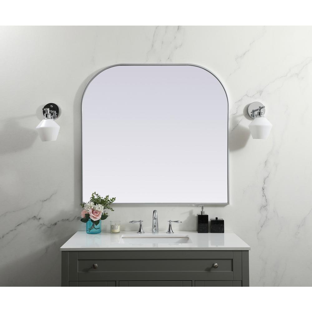 Metal Frame Arch Mirror 40x38 Inch in Silver. Picture 9
