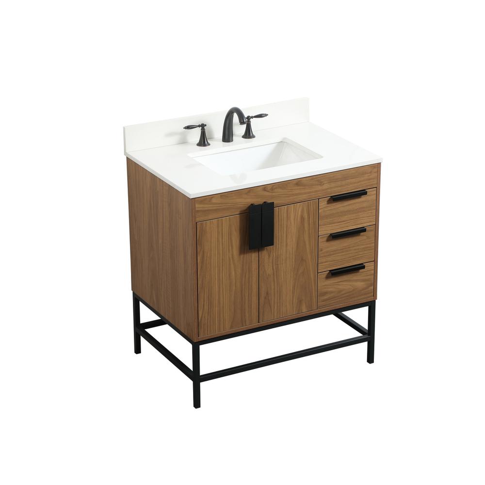 32 inch Single bathroom vanity in walnut brown with backsplash. Picture 8
