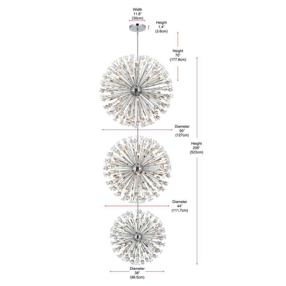Vera 48 inch three tiers crystal starburst chandelier in chrome. Picture 8