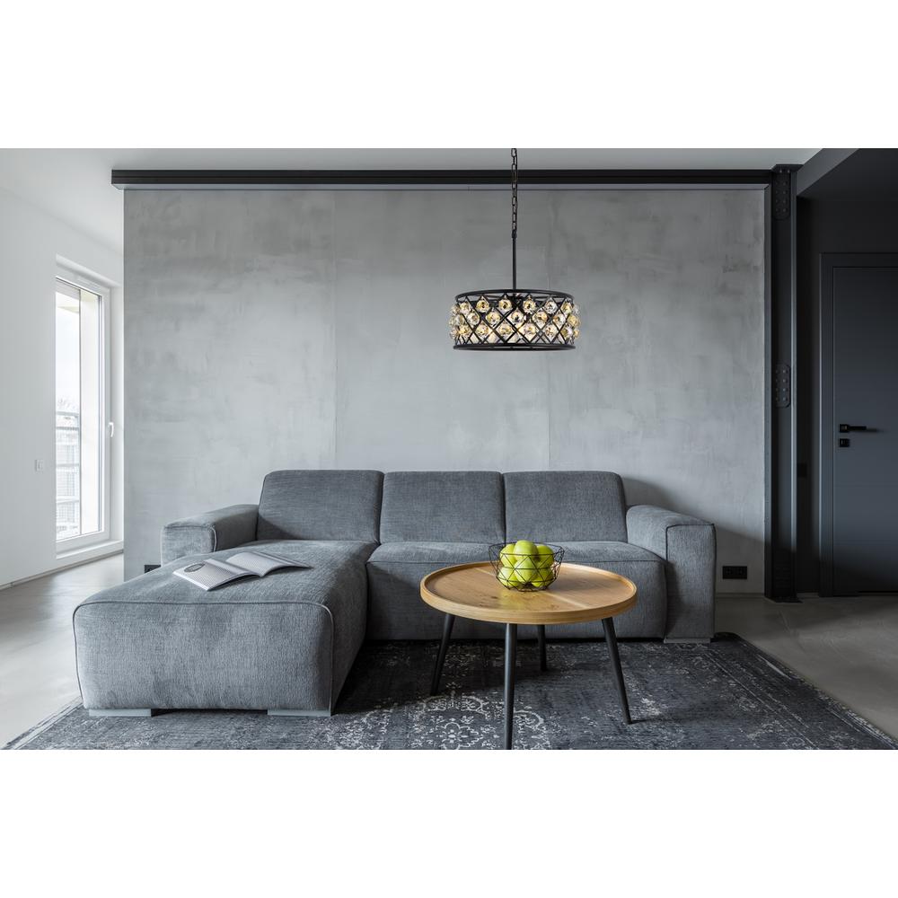 Madison 5 light Matte Black Chandelier Golden Teak (Smoky) Royal Cut Crystal. Picture 7