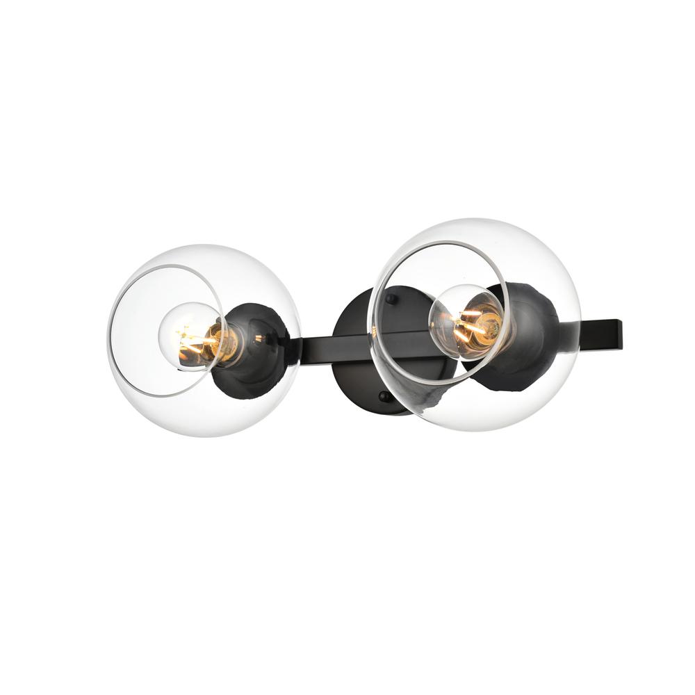 Rogelio 2 light Black and Clear Bath Sconce. Picture 2
