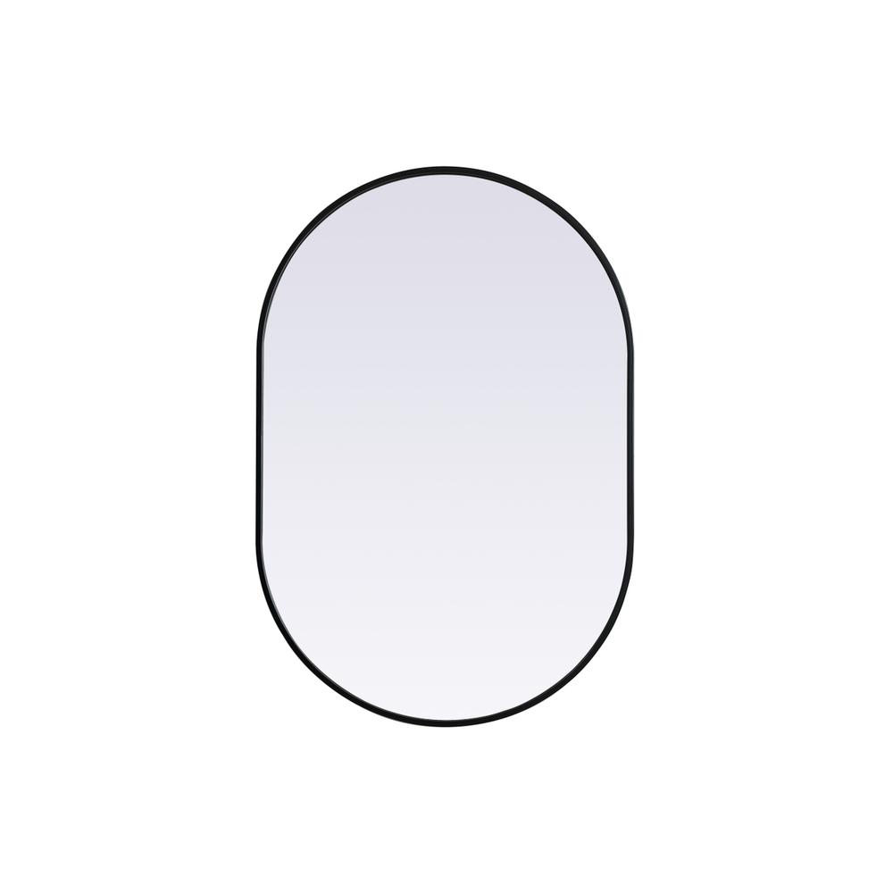 Metal Frame Oval Mirror 27x40 Inch in Black. Picture 1