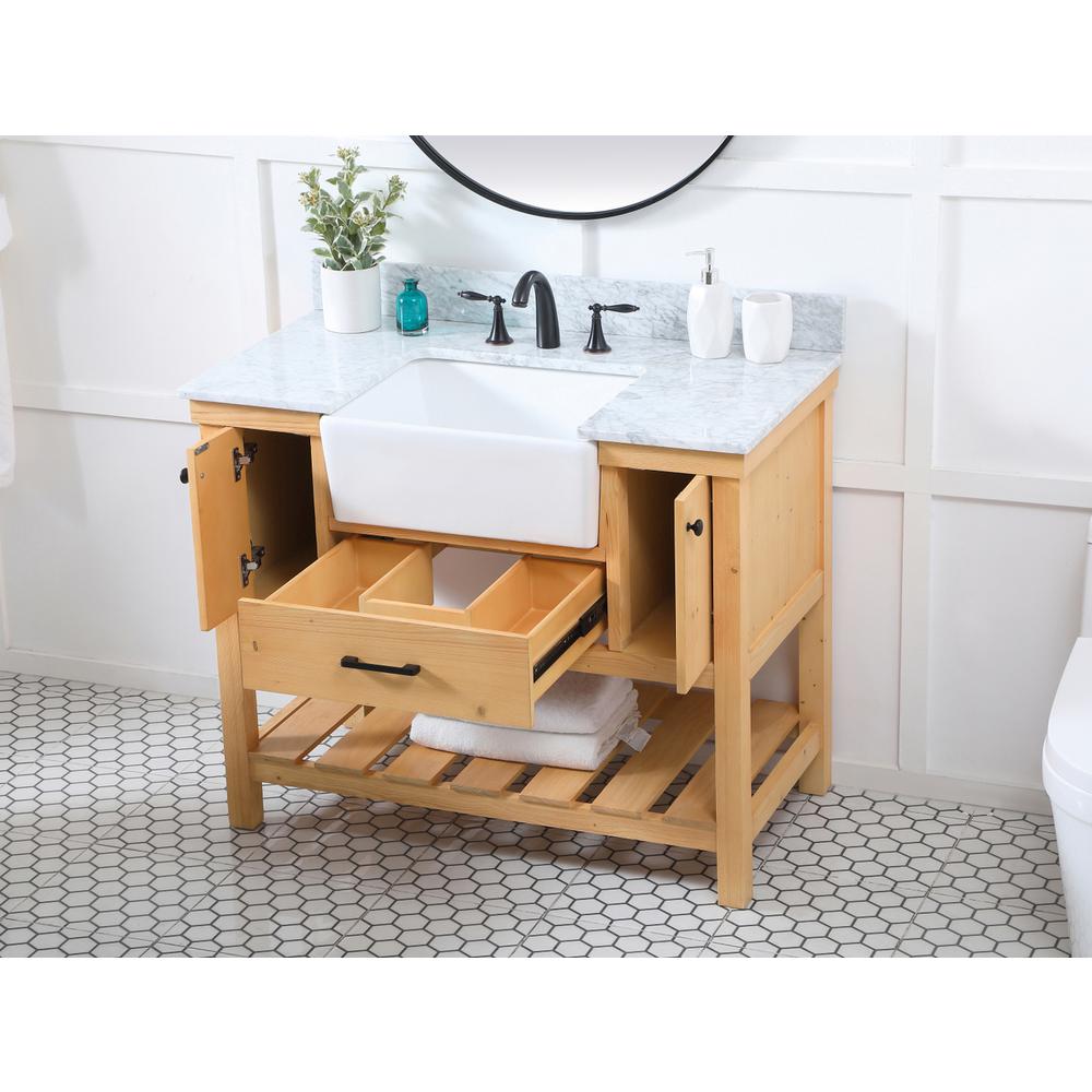 42 inch Single bathroom vanity in natural wood with backsplash. Picture 3
