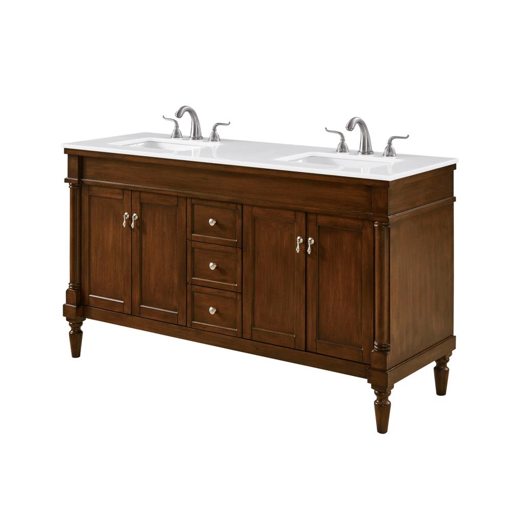 60 inch Single Bathroom vanity in Walnut with ivory white engineered marble. Picture 2