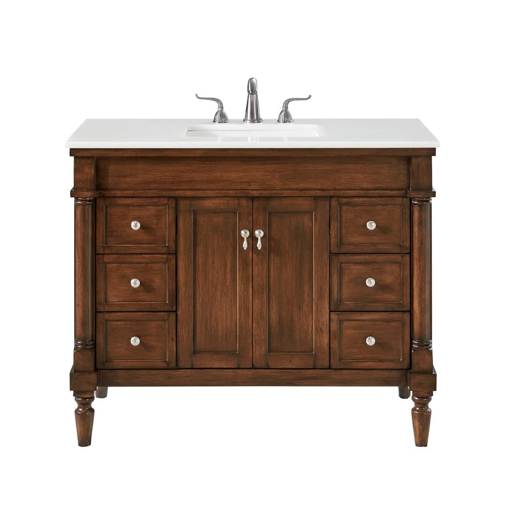 42 inch Single Bathroom vanity in Walnut with ivory white engineered marble. Picture 12