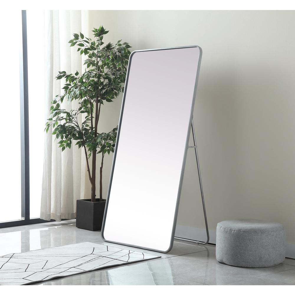 Soft Corner Metal Rectangle Full Length Mirror 30x60 Inch in Silver. Picture 2