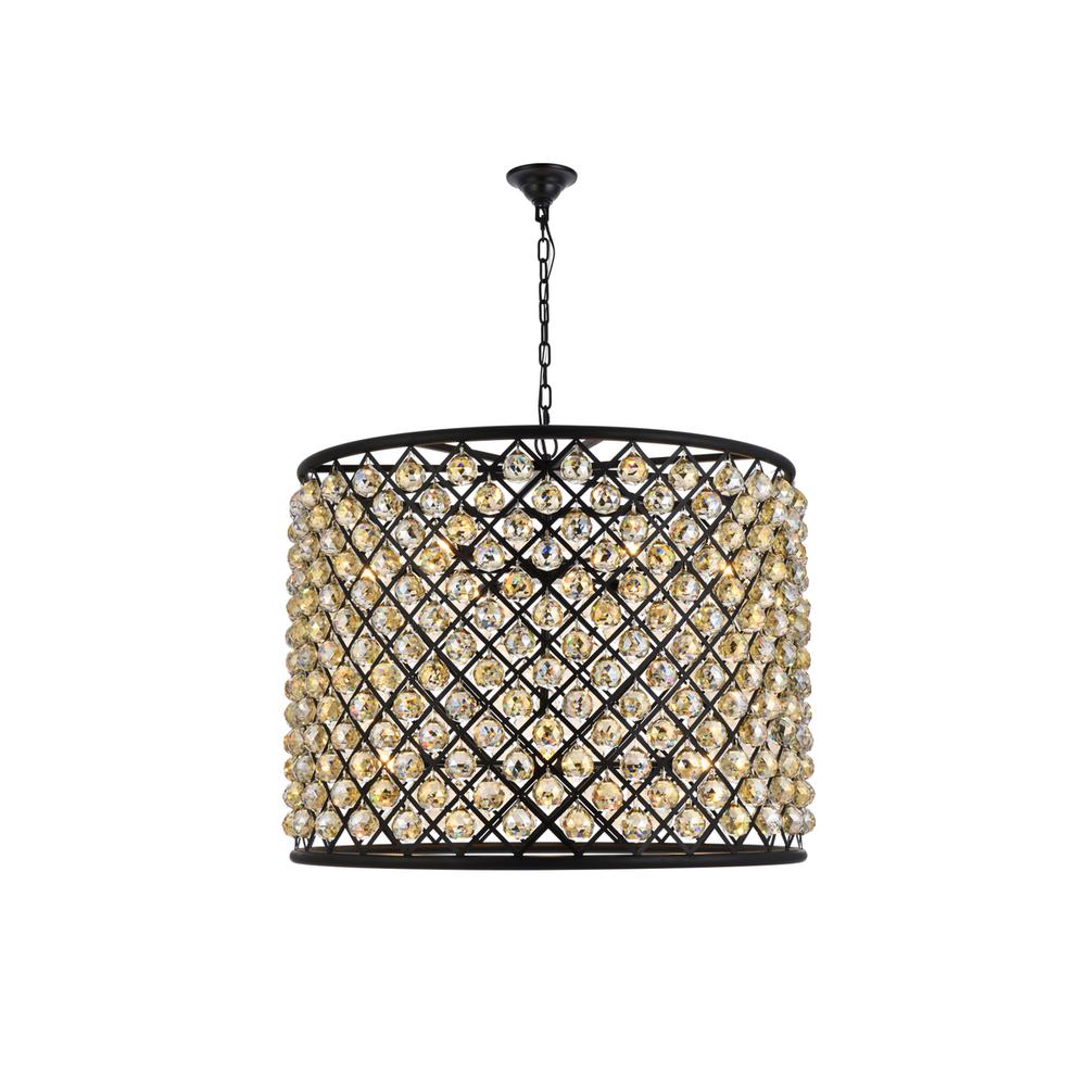 Madison 12 light Matte Black Chandelier Golden Teak (Smoky) Royal Cut Crystal. Picture 1