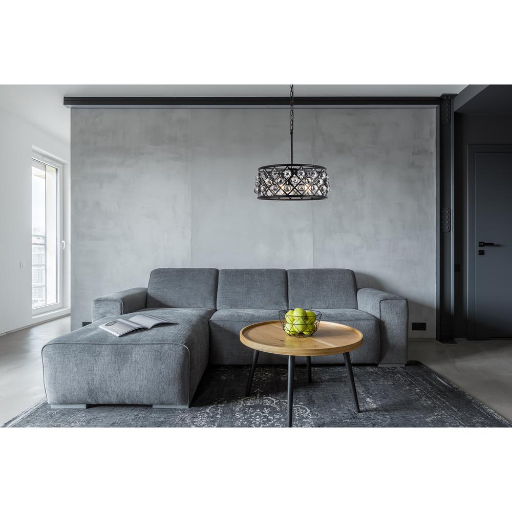 Madison 5 light Matte Black Chandelier Silver Shade (Grey) Royal Cut Crystal. Picture 7
