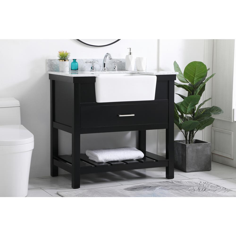 36 inch Single bathroom vanity in black with backsplash. Picture 2