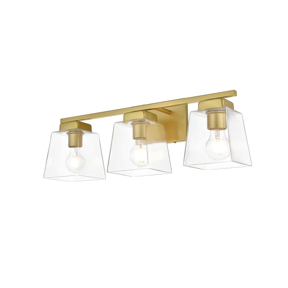 Merrick 3 light Brass and Clear Bath Sconce. Picture 2