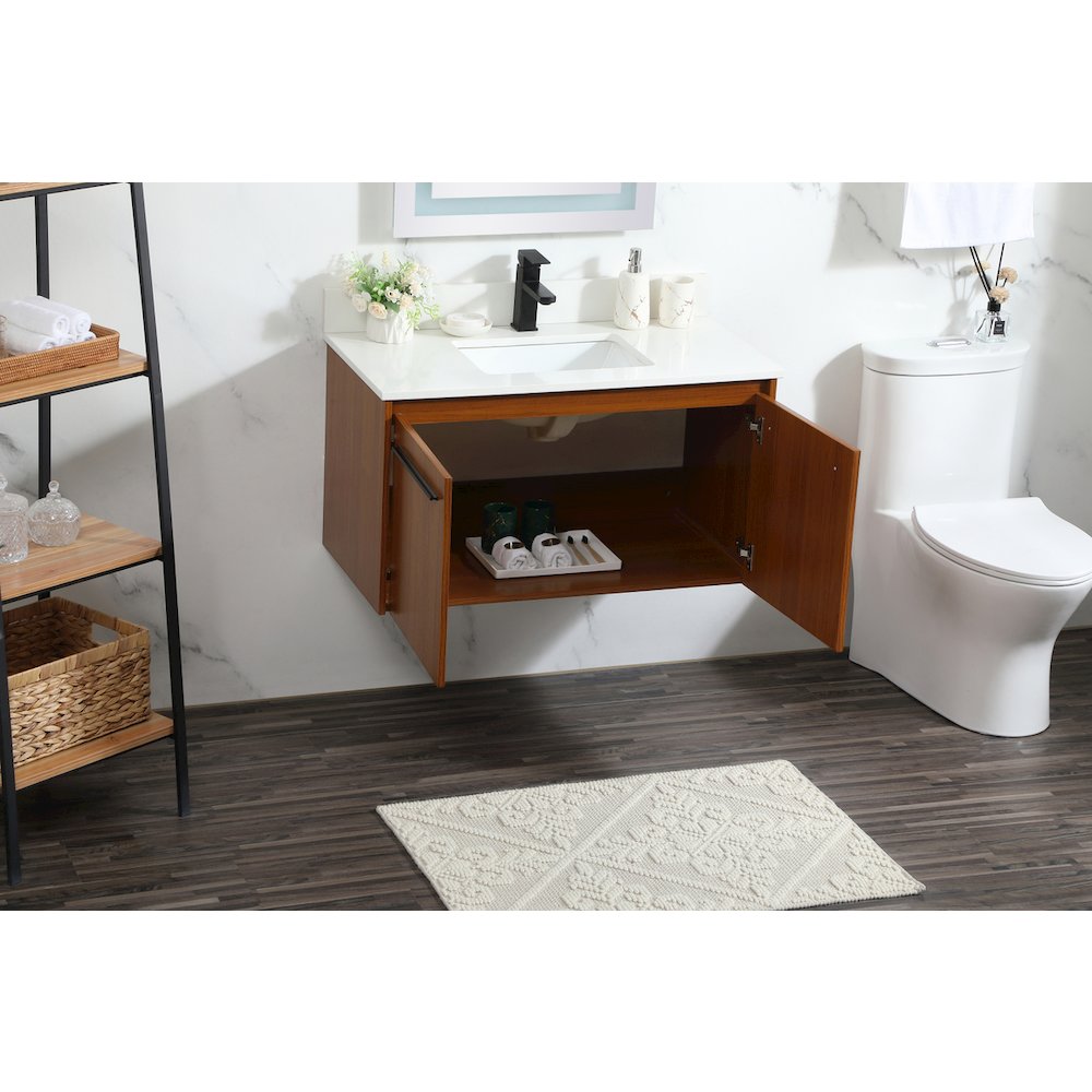 36 Inch Single Bathroom Vanity In Teak With Backsplash. Picture 4