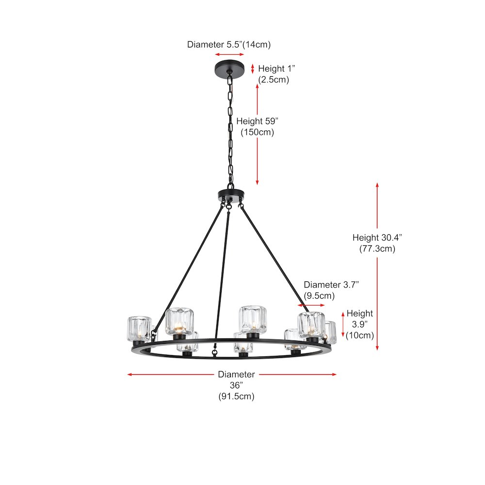 Cadence 36 Inch Chandelier In Black. Picture 8