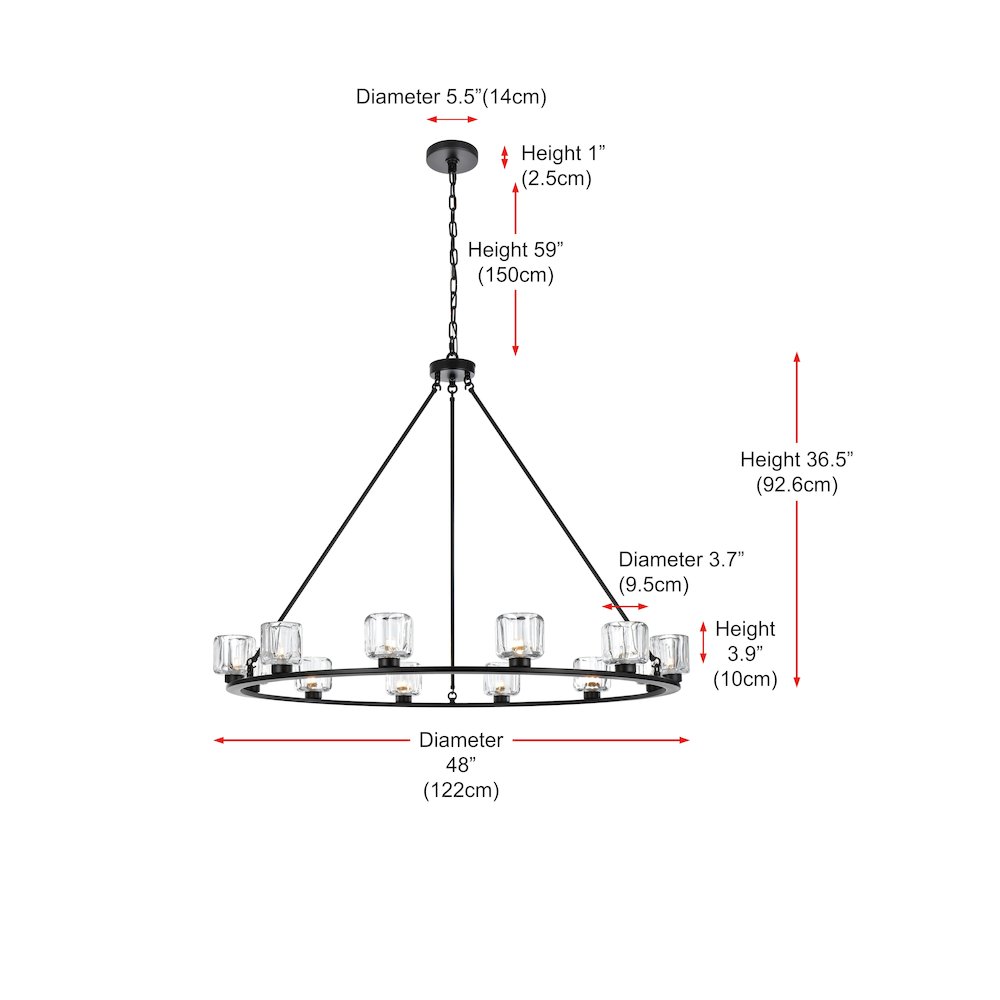 Cadence 48 Inch Chandelier In Black. Picture 8