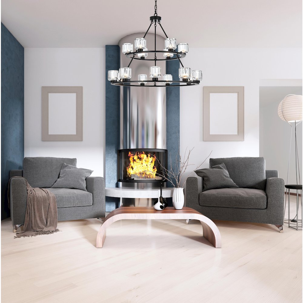 Cadence 36 Inch Two-Tier Chandelier In Black. Picture 2