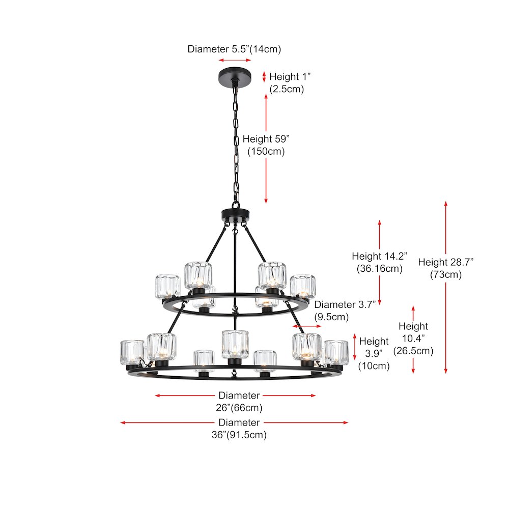 Cadence 36 Inch Two-Tier Chandelier In Black. Picture 8
