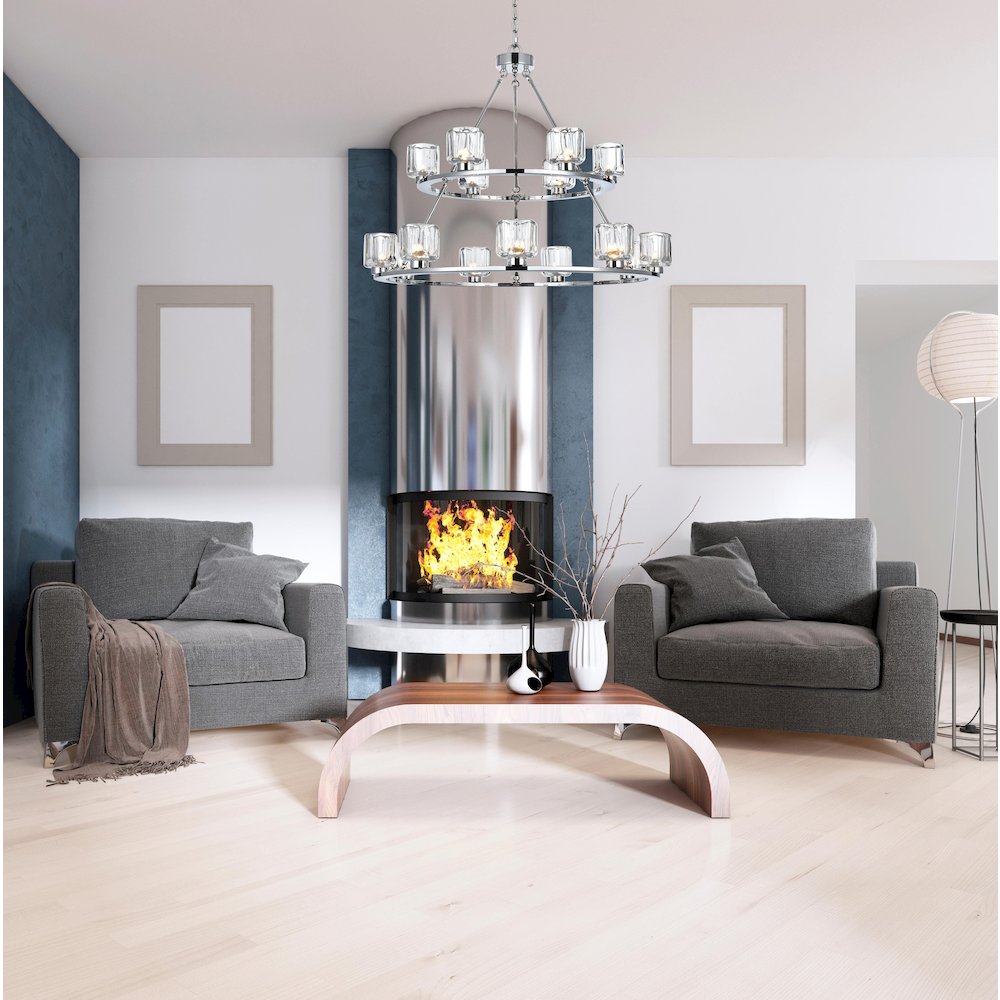 Cadence 36 Inch Two-Tier Chandelier In Chrome. Picture 2