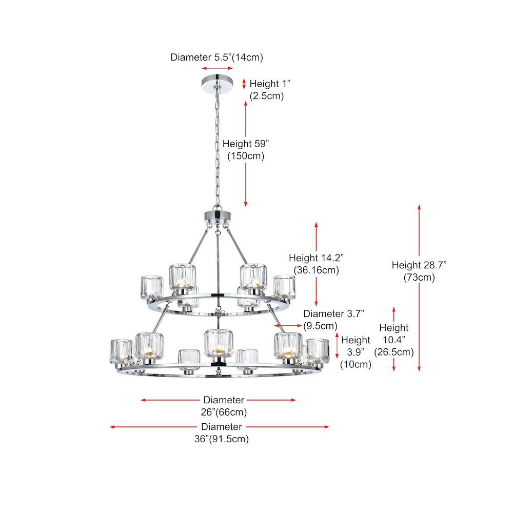 Cadence 36 Inch Two-Tier Chandelier In Chrome. Picture 8