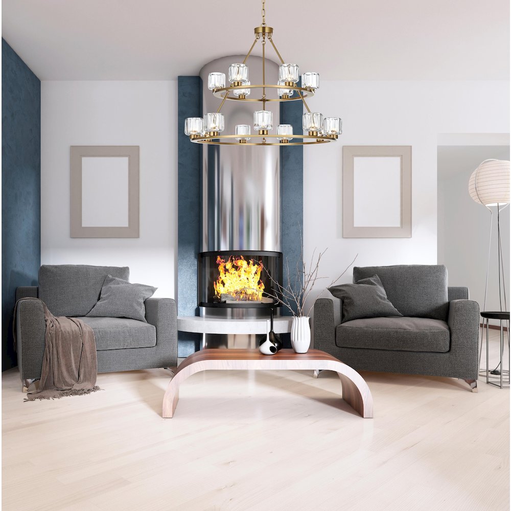 Cadence 36 Inch Two-Tier Chandelier In Satin Gold. Picture 2