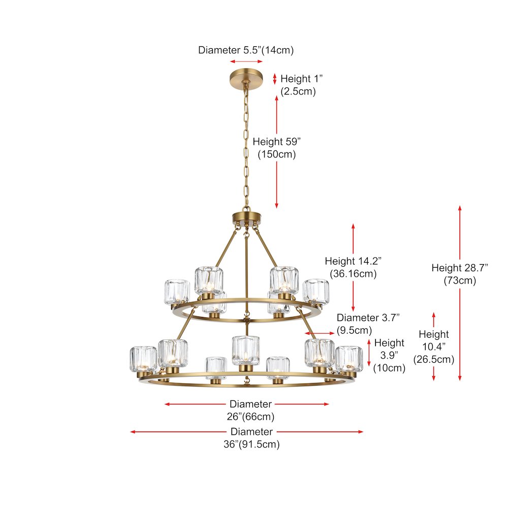 Cadence 36 Inch Two-Tier Chandelier In Satin Gold. Picture 8