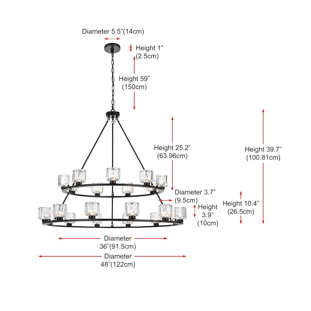 Cadence 48 Inch Two-Tier Chandelier In Black. Picture 8