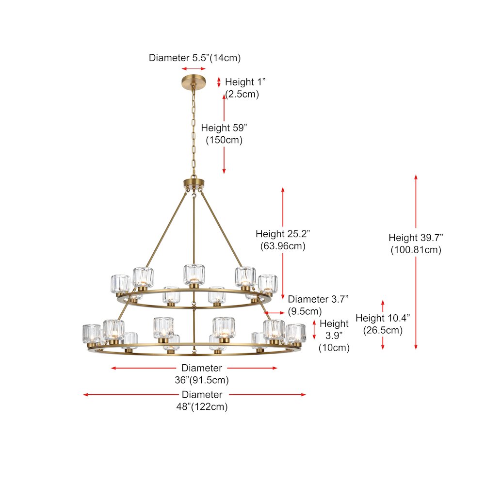Cadence 48 Inch Two-Tier Chandelier In Satin Gold. Picture 8
