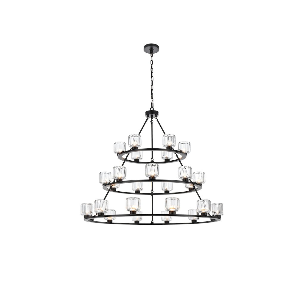 Cadence 48 Inch Three-Tier Chandelier In Black. Picture 1