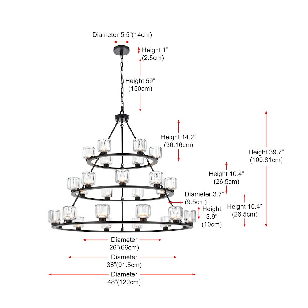 Cadence 48 Inch Three-Tier Chandelier In Black. Picture 8