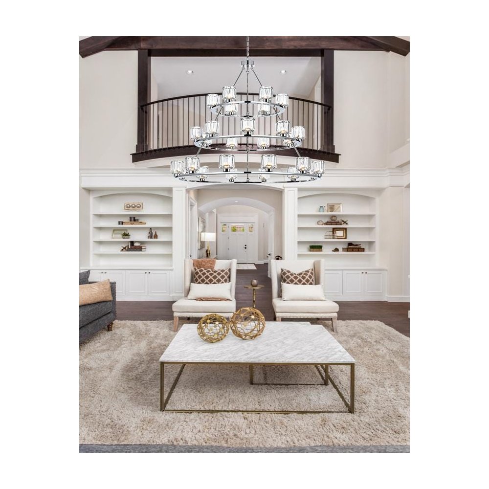 Cadence 48 Inch Three-Tier Chandelier In Chrome. Picture 2