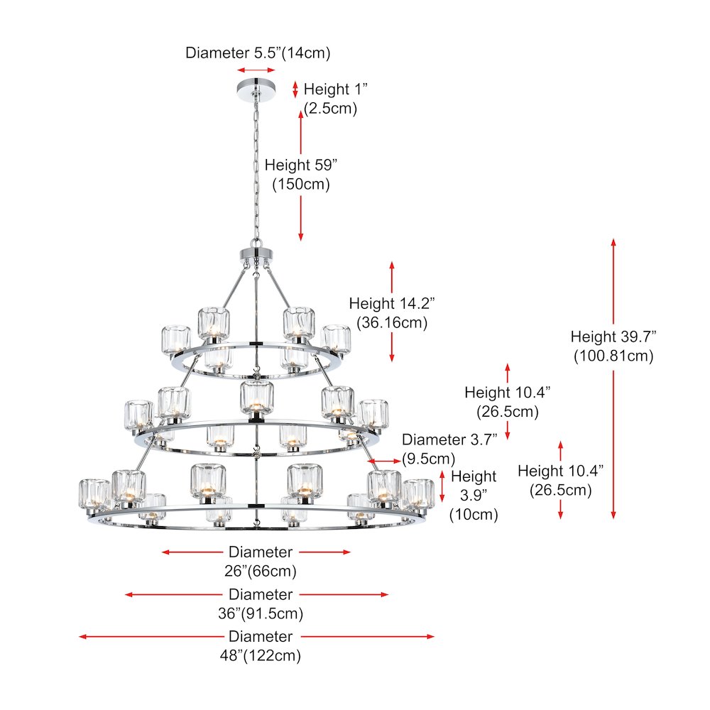 Cadence 48 Inch Three-Tier Chandelier In Chrome. Picture 8