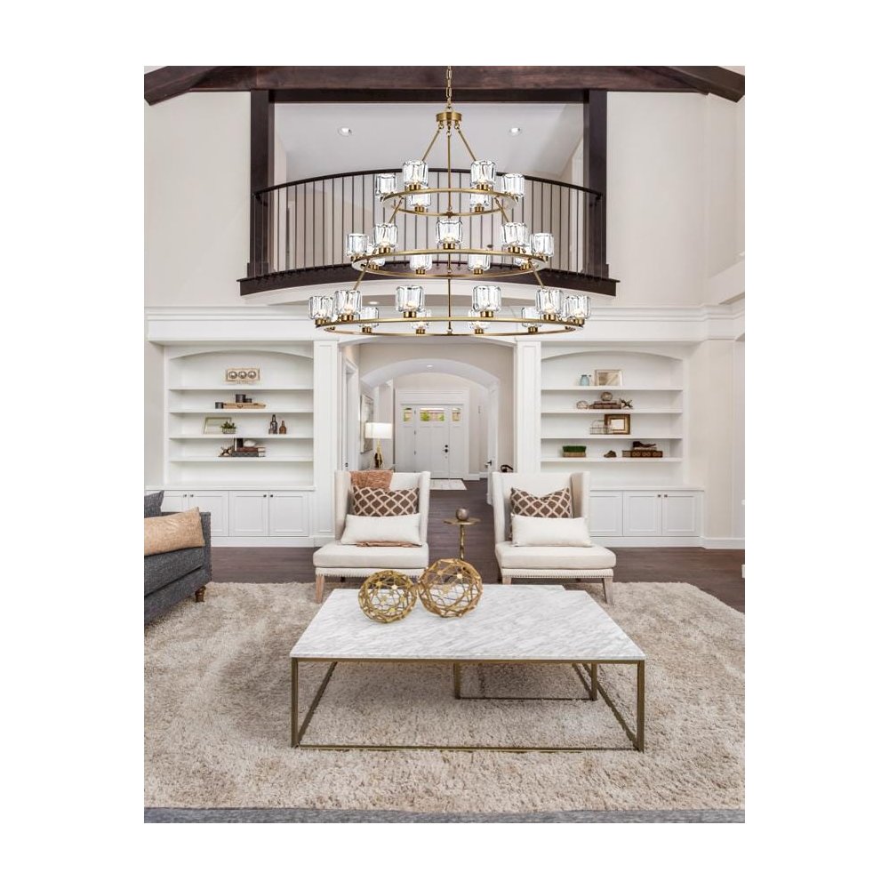 Cadence 48 Inch Three-Tier Chandelier In Satin Gold. Picture 2