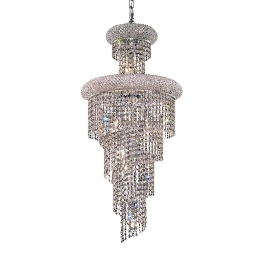 Spiral 10 light Chrome Pendant Clear Royal Cut Crystal. Picture 1