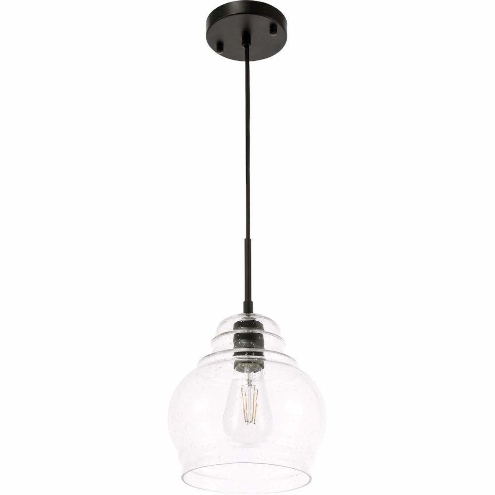 Pierce 1 light Black and Clear seeded glass pendant. Picture 9