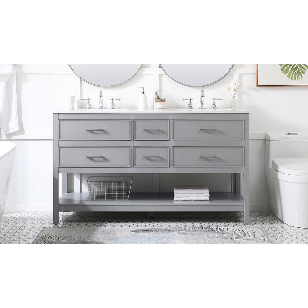 60 inch double bathroom vanity in gray. Picture 14