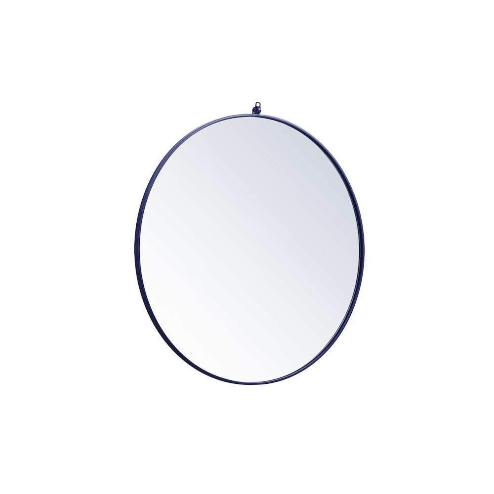 Metal Frame Round Mirror With Decorative Hook 39 Inch In Blue. Picture 6