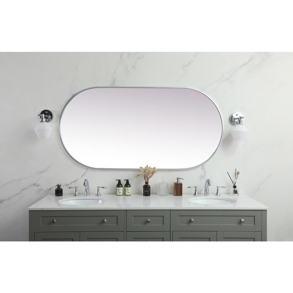 Metal Frame Oval Mirror 30x60 Inch in Silver. Picture 3