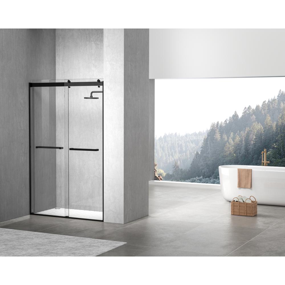 Semi-frameless shower door 48 x 76 Matte Black. Picture 11