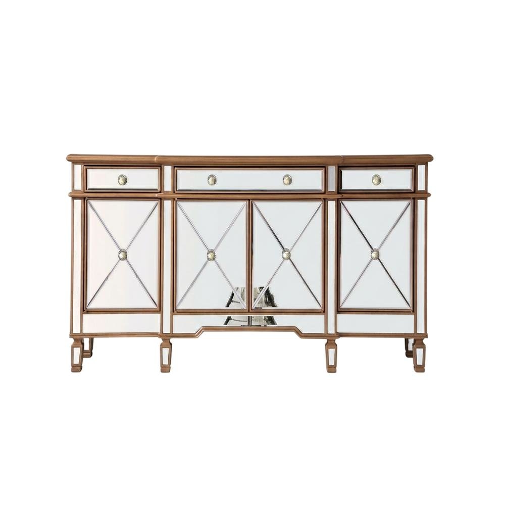 Gold Credenza with 3 Drawer and 4 Door Storage, Modern Design. Picture 4