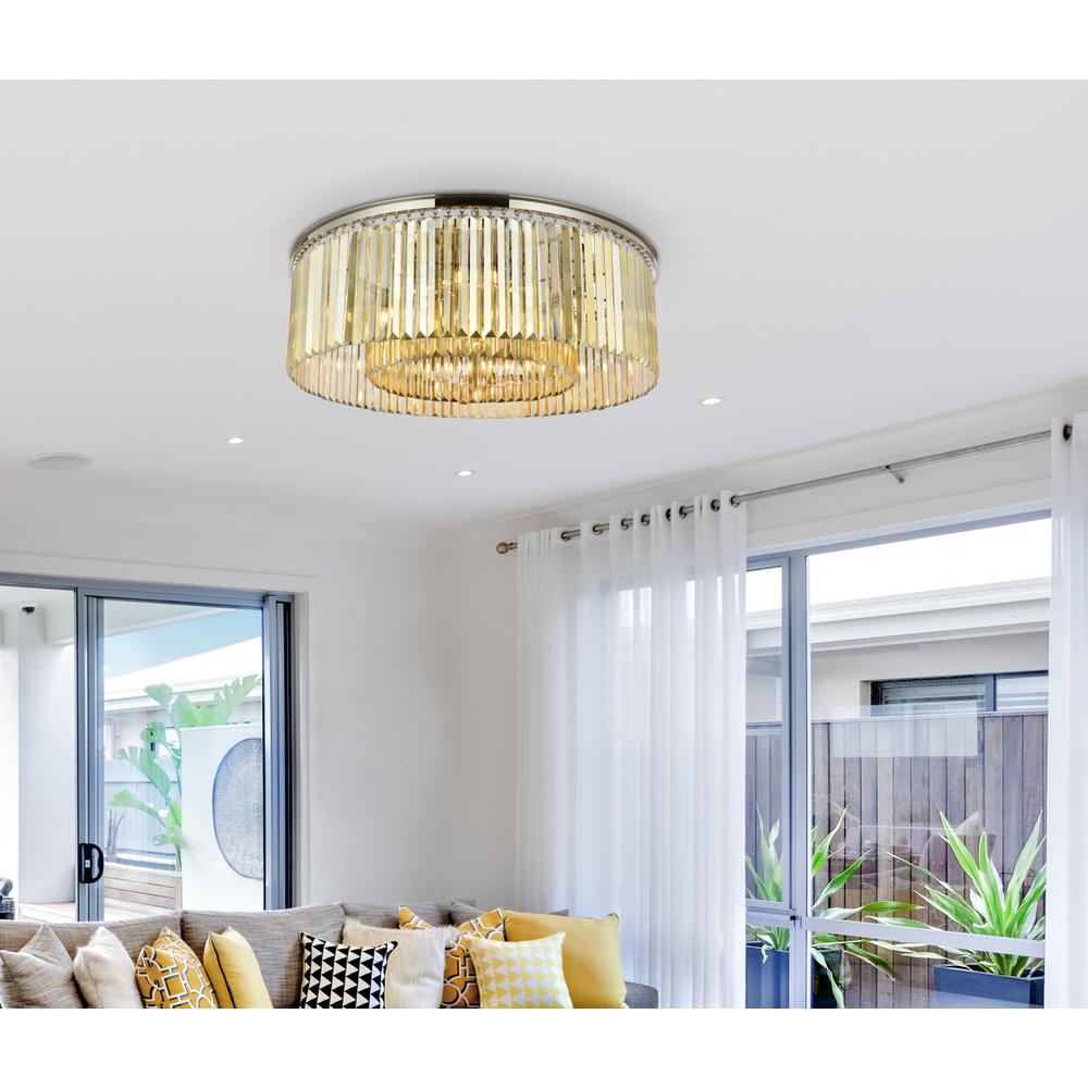 Sydney 10 light polished nickel Flush Mount Golden Teak. Picture 8