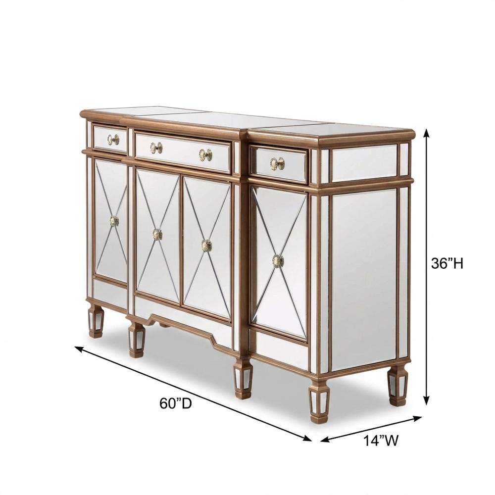 Gold Credenza with 3 Drawer and 4 Door Storage, Modern Design. Picture 7