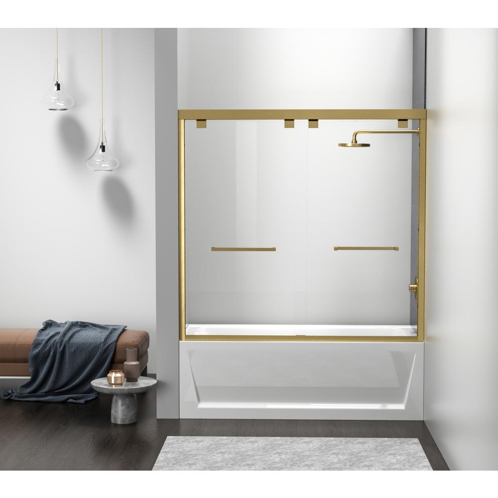 Semi-frameless tub door 60 x 60 Brushed Gold. Picture 1