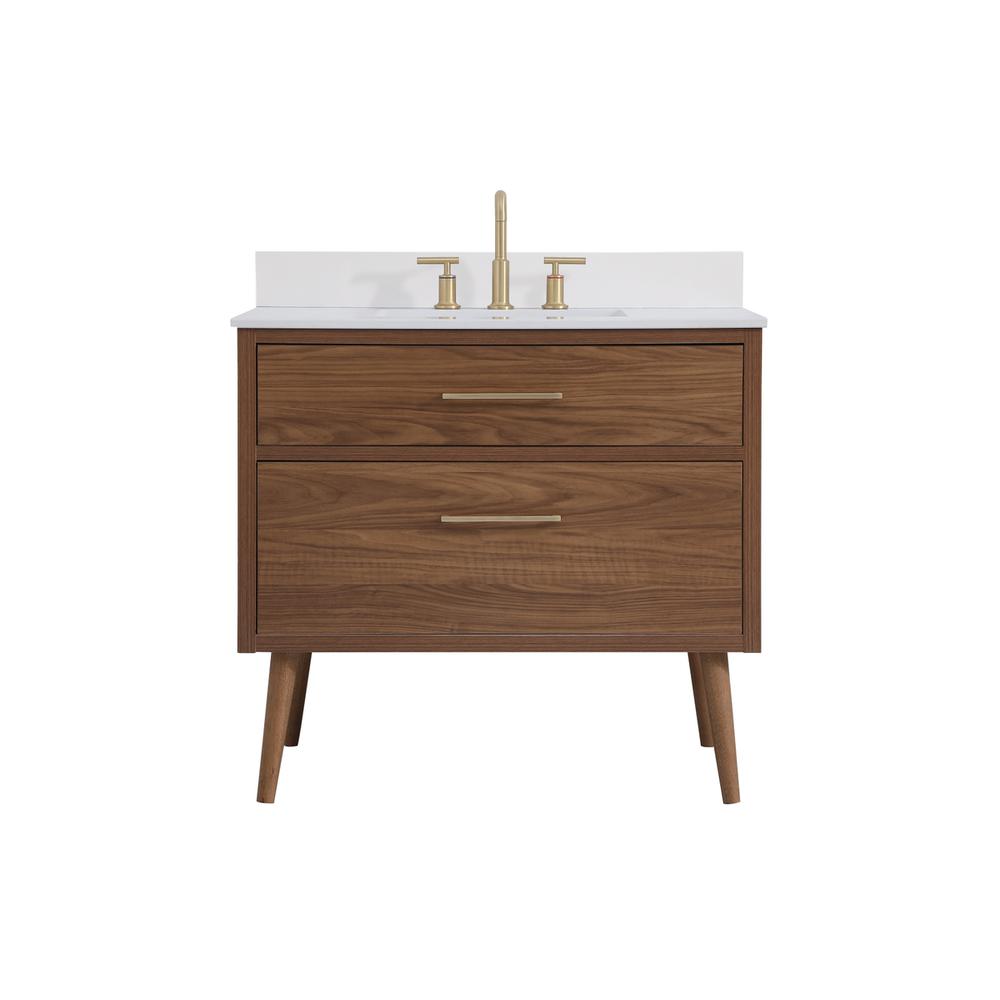 36 inch bathroom Vanity in Walnut Brown with Backsplash. Picture 1
