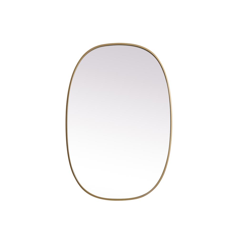 Metal Frame Oval Mirror 27x40 Inch in Brass. Picture 1