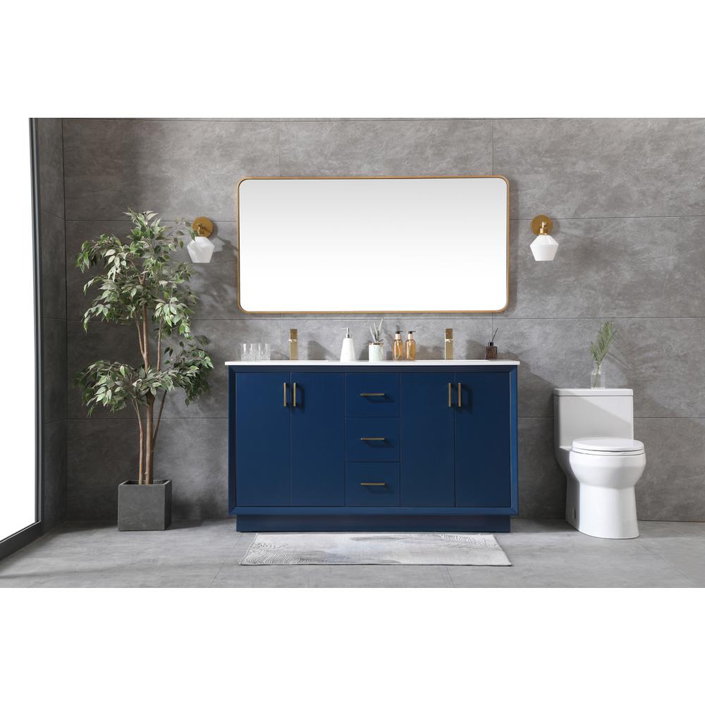 60 Inch Double Bathroom Vanity In Blue. Picture 4